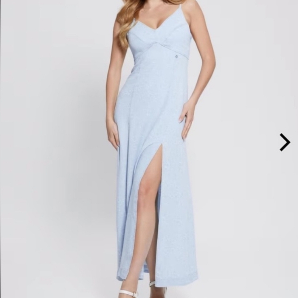 Guess Light Blue Cruz Maxi Dress with Slit